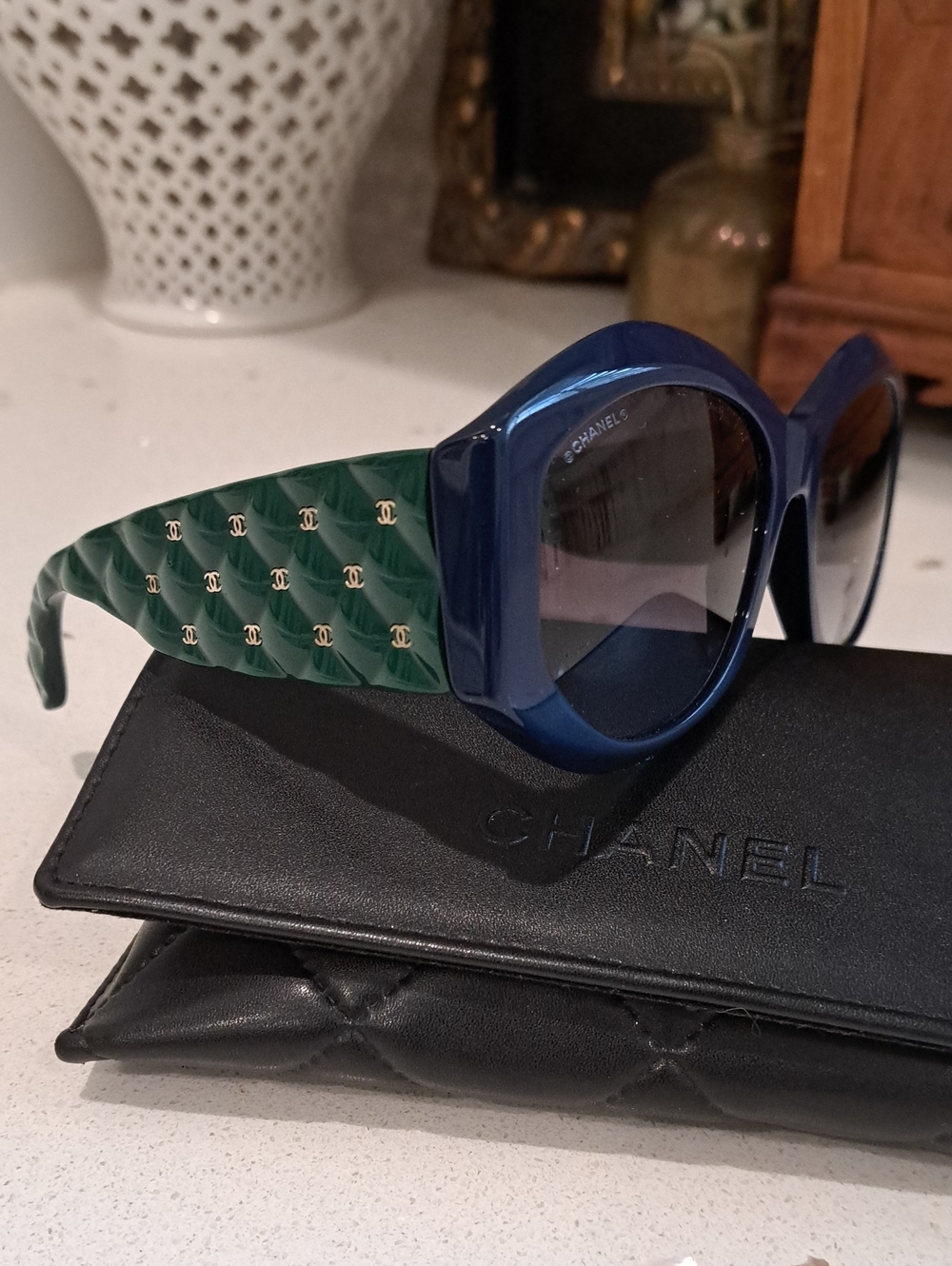 NIB Chanel Navy & Green Sunglasses